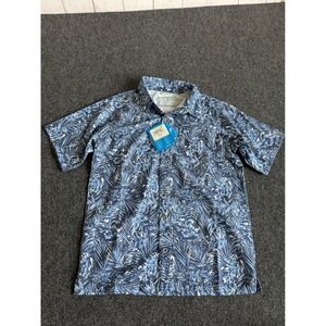 Columbia PFG Boys Large 14/16 Blue Palm Print Short Sleeve Fishing Shirt NWT